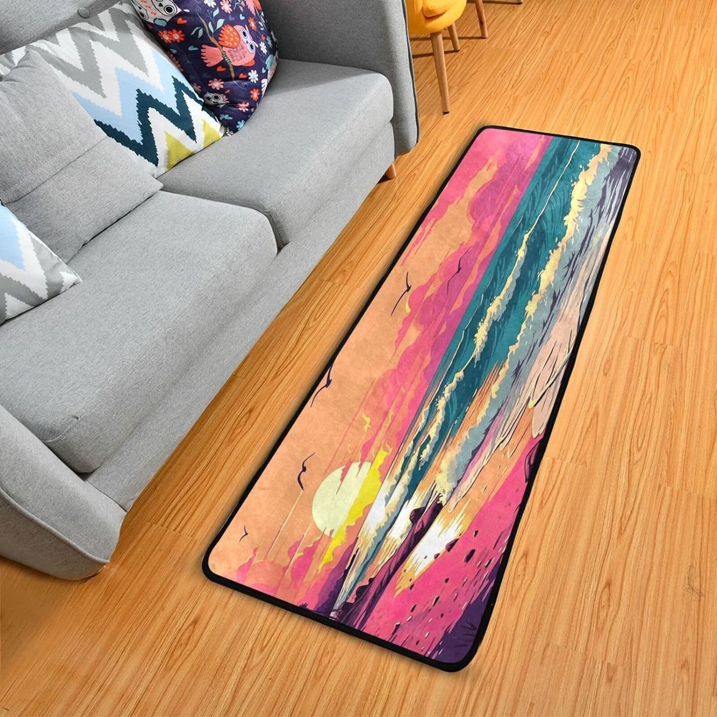 Coolnut ocean waves non-slip runner rug area rug washable rectangle rug for bedroom living room bathroom hallways 72x24 inches#10 home decor