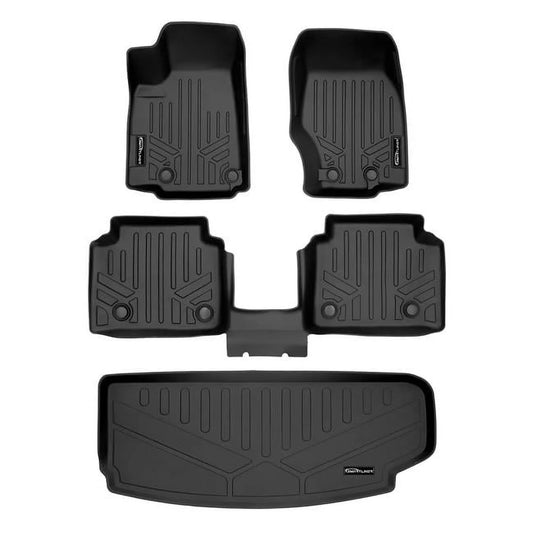 Sa0568-b0569-e0568 all weather custom fit black 2 row & cargo liner behind the 3rd row floor mat liner set for 2021-2023 jeep grand cherokee l, black