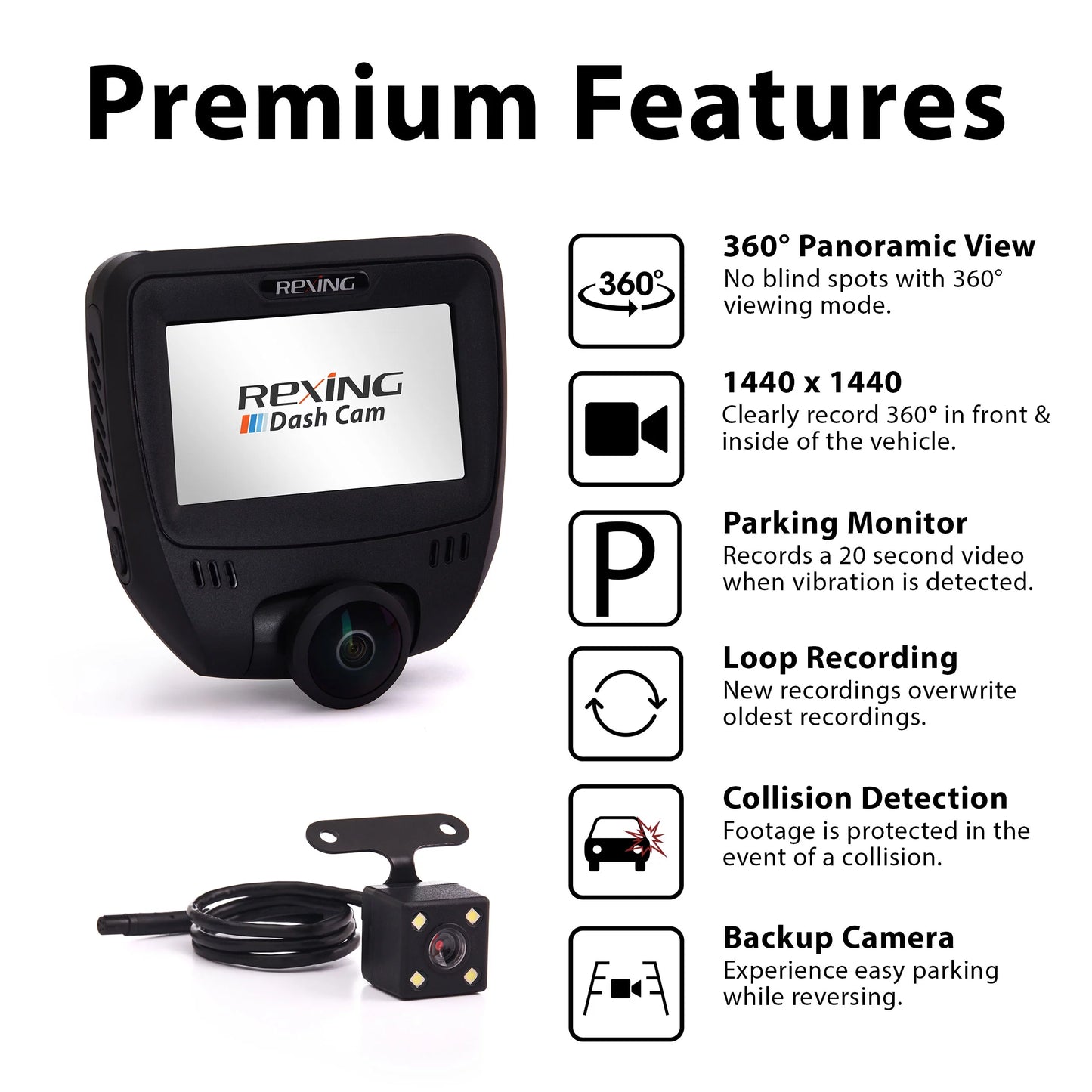 Rexing v360 front and rear 360 degree dash cam