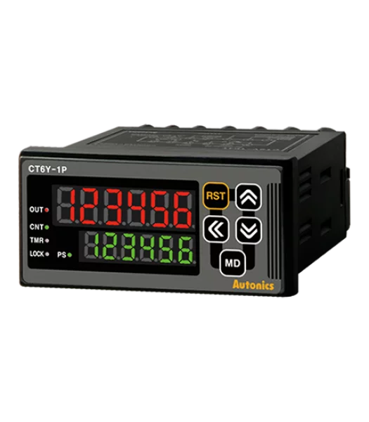 Ct6y-1p4 counter/timer, w72xh36mm, 6-digit, led, 1 preset, pnp or npn input, prescale value setting, relay spdt(1c) 250vac 3a, npn open collector output, 100-240 vac