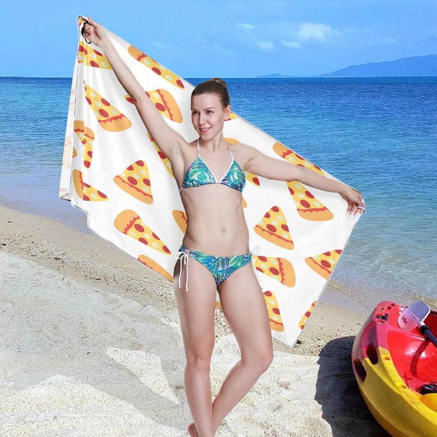 Bestwell pizza slices beach towel - super absorbent oversized travel towels - lightweight compact quick dry towel for swimming camping holiday （573）