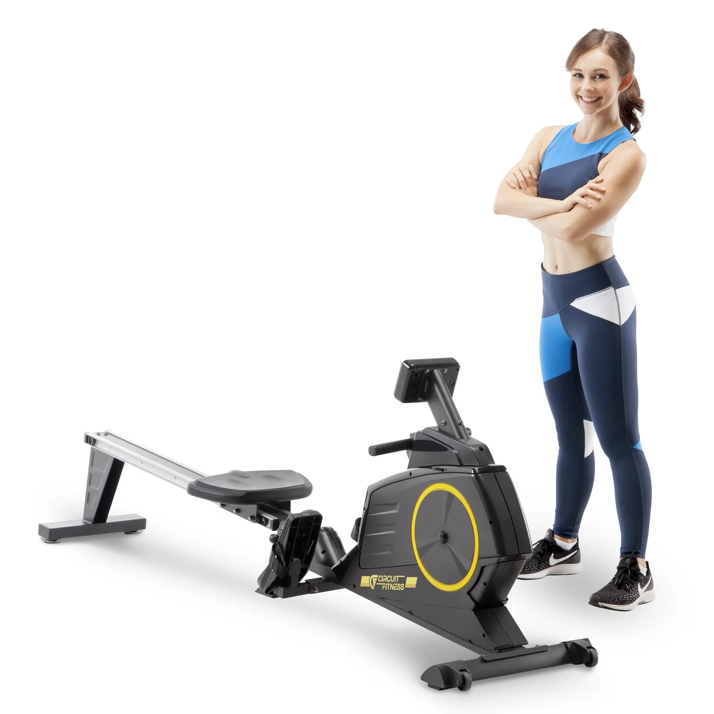 Circuit fitness deluxe foldable magnetic rowing machine with 8 resistance settings/transport wheels/lcd monitor amz-986rw