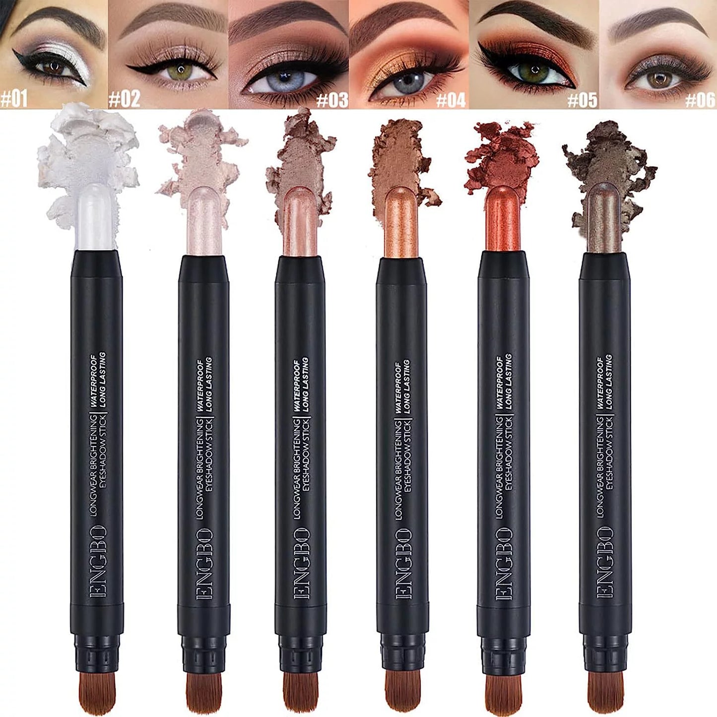 Taotop 6pcs shimmer cream eyeshadow stick set, brightener eyeshadow pencil crayon, hypoallergenic water-proof  and  long lasting eye shadow highlighter makeup