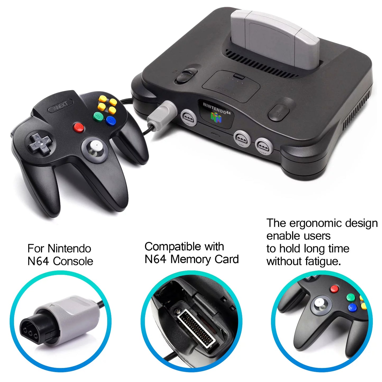 2 pack n64 controller, innext classic wired n64 64-bit game pad joystick for ultra 64 video game console n64 system (black)