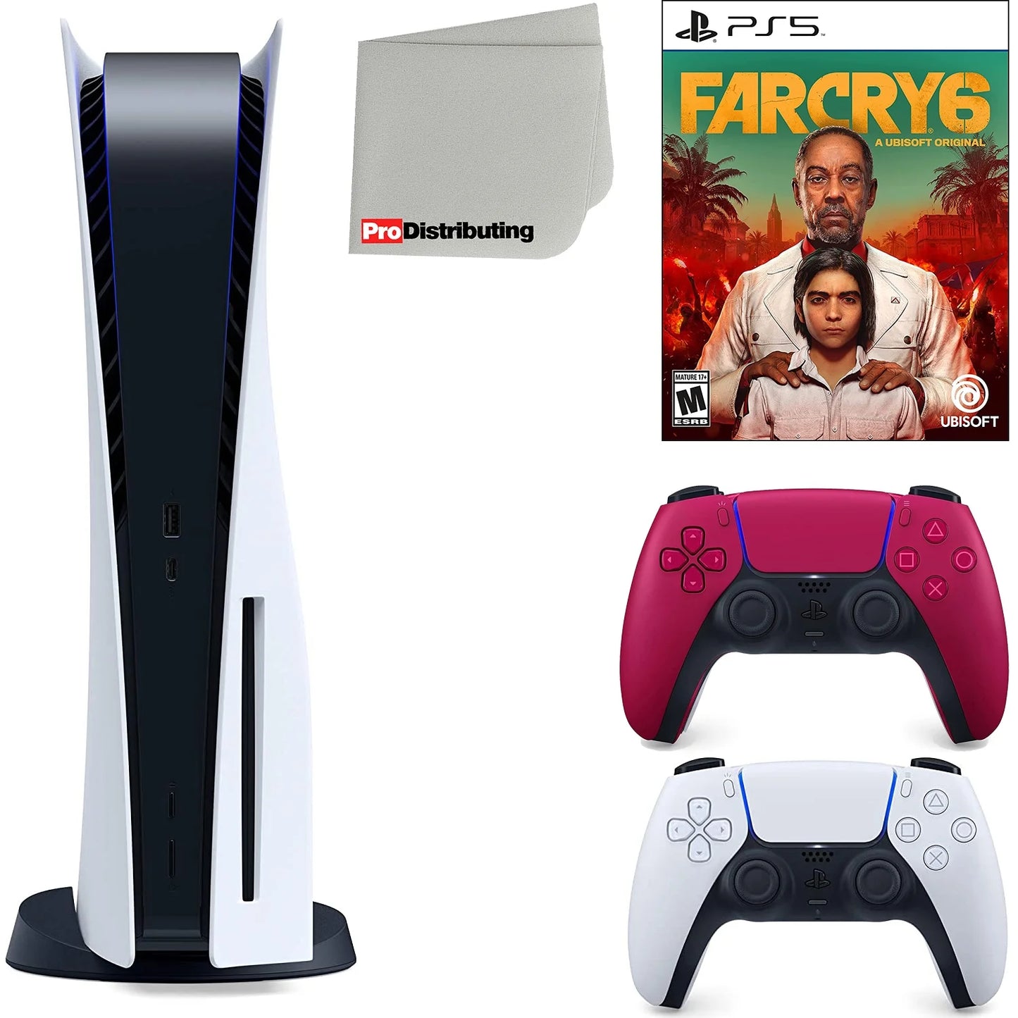 Sony playstation 5 disc version (sony ps5 disc) with cosmic red extra controller, far cry 6 and microfiber cleaning cloth bundle