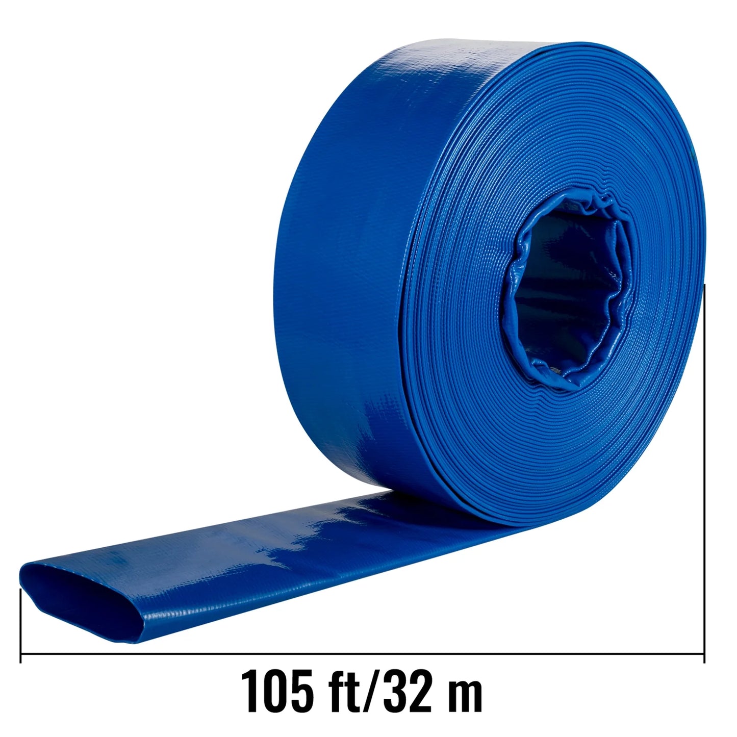 Bentism discharge hose, 2" x 105', pvc fabric lay flat hose, heavy duty backwash drain hose with clamps, weather-proof & burst-proof, ideal for swimming pool & water transfer, blue