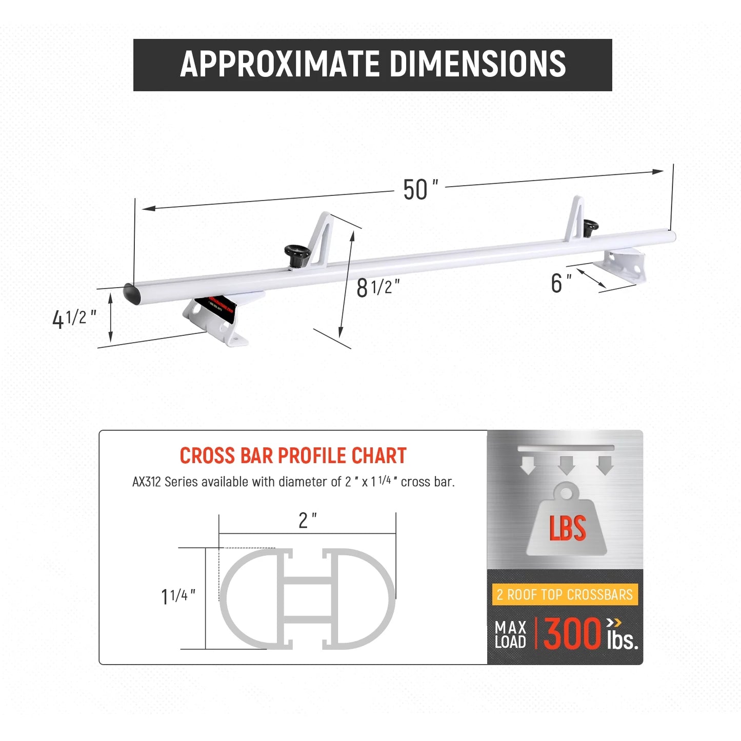 Aa-racks model ax312-pr ram promaster city 2015-on aluminum 2 bar (50") van roof rack system w/ ladder stopper white