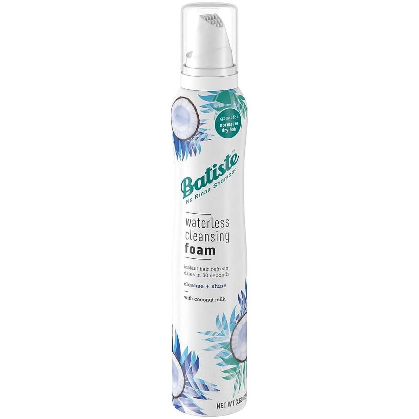 Batiste waterless cleansing foam cleanse + shine with coconut milk, 3.6 oz(6pack)