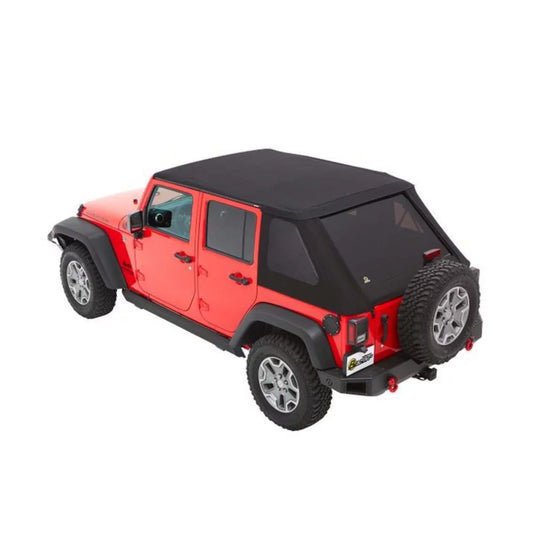 Bestop black twill trektop for a 4-door jeep wrangler jl, model years 2018 to current, (56863-17)