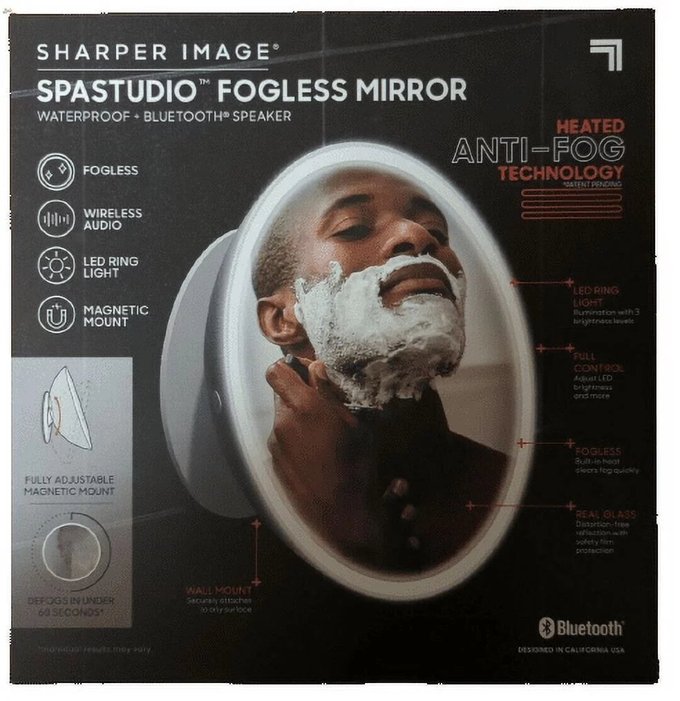 Sharper image led fogless shower mirror and bluetooth speaker