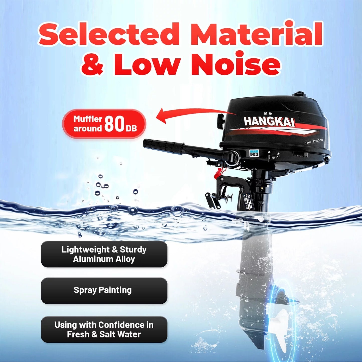 Cncest outboard motor 6 hp 2-stroke inflatable fishing boat motor engine water cooling system