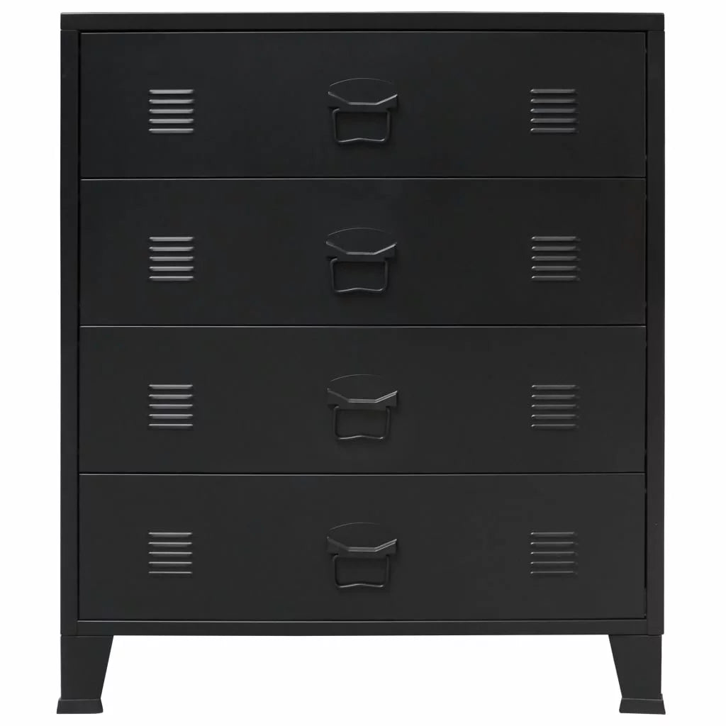 Anself industrial style 4 drawer dresser storage chest with handles metal end side cabinet bedroom living room entryway hallway furniture decor 30.7 x 15.7 x 36.6 inches (w x d x h) black