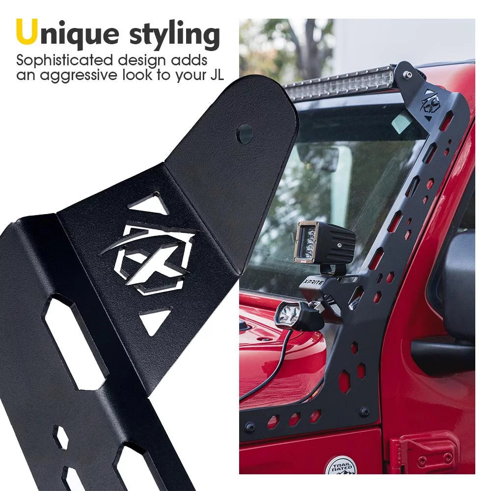 Xprite universal front windshield light bar mounting brackets fit type 2018+ jeep wrangler jl & gladiator jt