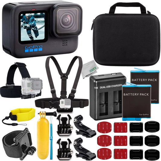 Ultimaxx essential gopro hero10 (hero 10) black bundle - includes: 2x replacement batteries, dual usb charger, water-resistant action camera case & much more