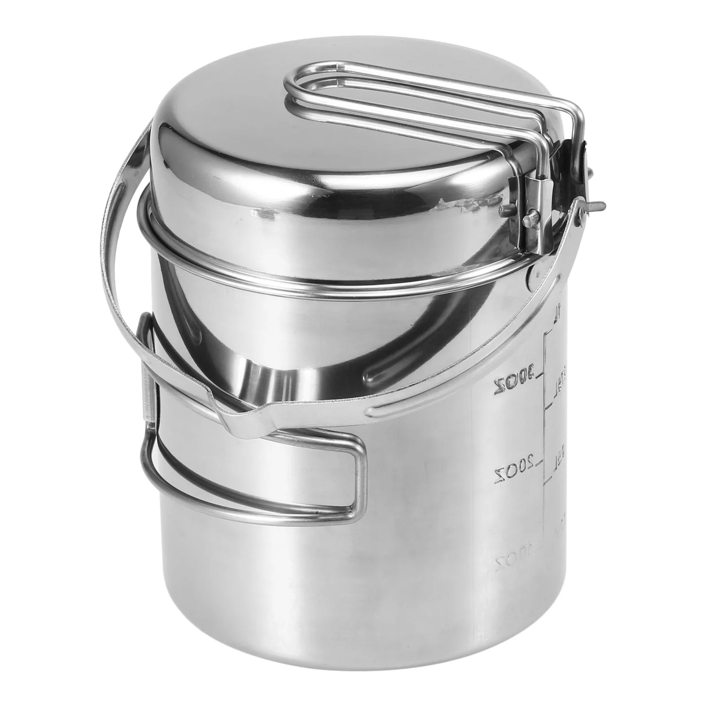 1l stainless steel cooking kettle portable outdoor camping backpacking pot with foldable handle