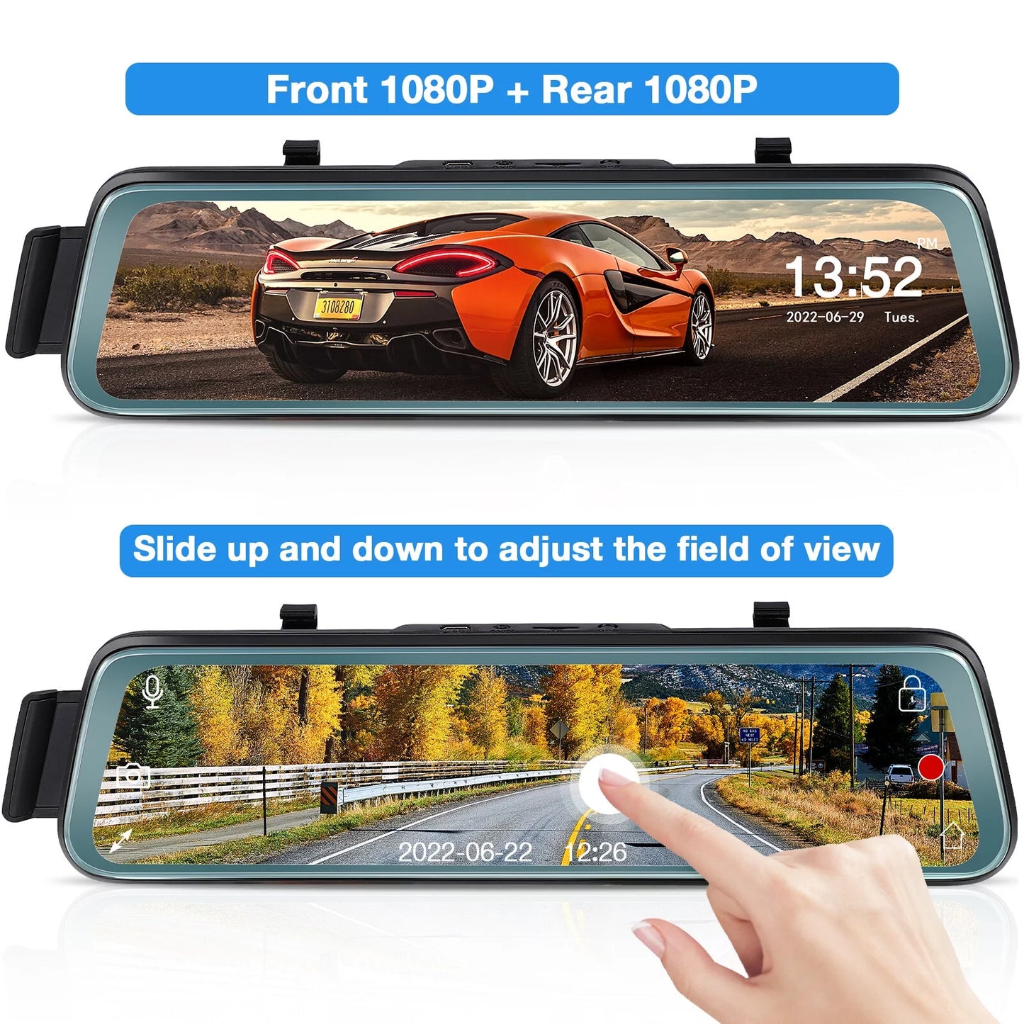 Cheefull 10' mirror camera front and rear 1080p backup camera  ' mirror dash cam rear viewfhd full touch screen w loop recording, g-sensor, parking monitor 170° wide angle