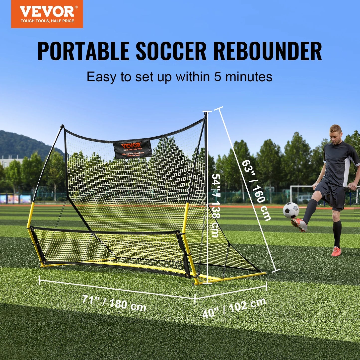 Bentism 71"x40" soccer trainer 2-in-1 portable soccer rebounder net portable bag