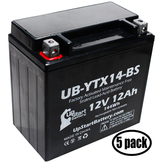 5-pack upstart battery replacement for 2011 bmw f800st, gs 800 cc factory activated, maintenance free, motorcycle battery - 12v, 12ah, ub-ytx14-bs