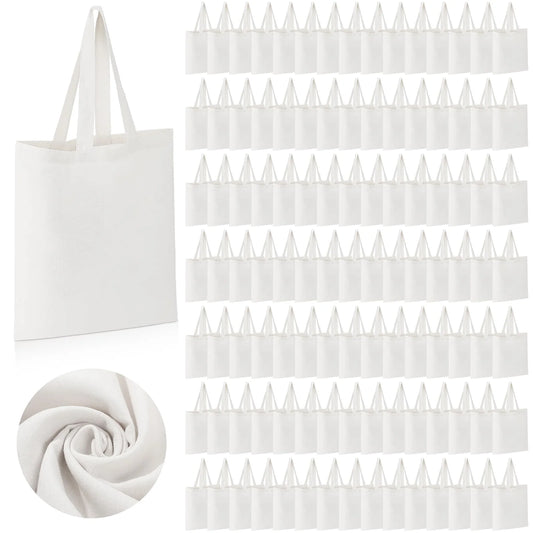 120 pieces cotton tote bag bulk 13 x 15 inch blank shopping cloth bags reusable with long handle for women men diy (white)