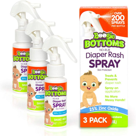 Baby diaper rash cream spray by boogie bottoms, no-rub touch free application for sensitive skin, over 200 sprays per bottle, 1.7 oz, pack of 3