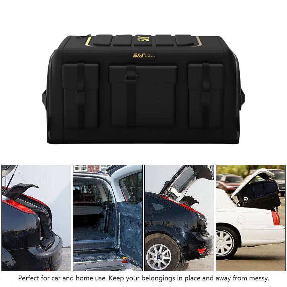 Car trunk storage organizer collapsible auto trunk case storage box (black)