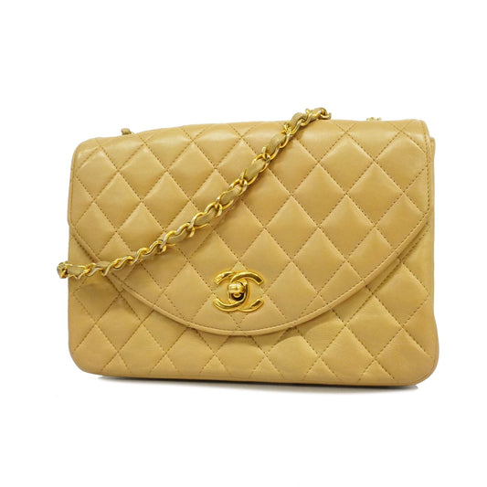 Authenticated used auth chanel matelasse single chain women's leather shoulder bag beige