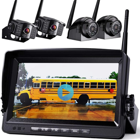 1080p wireless backup camera w/ built-in recorder 9" fhd monitor, front rear side view reversing camera + extra stable signal ip69 monitor system for truck rv trailer bus motorhome camper, xroose wx4