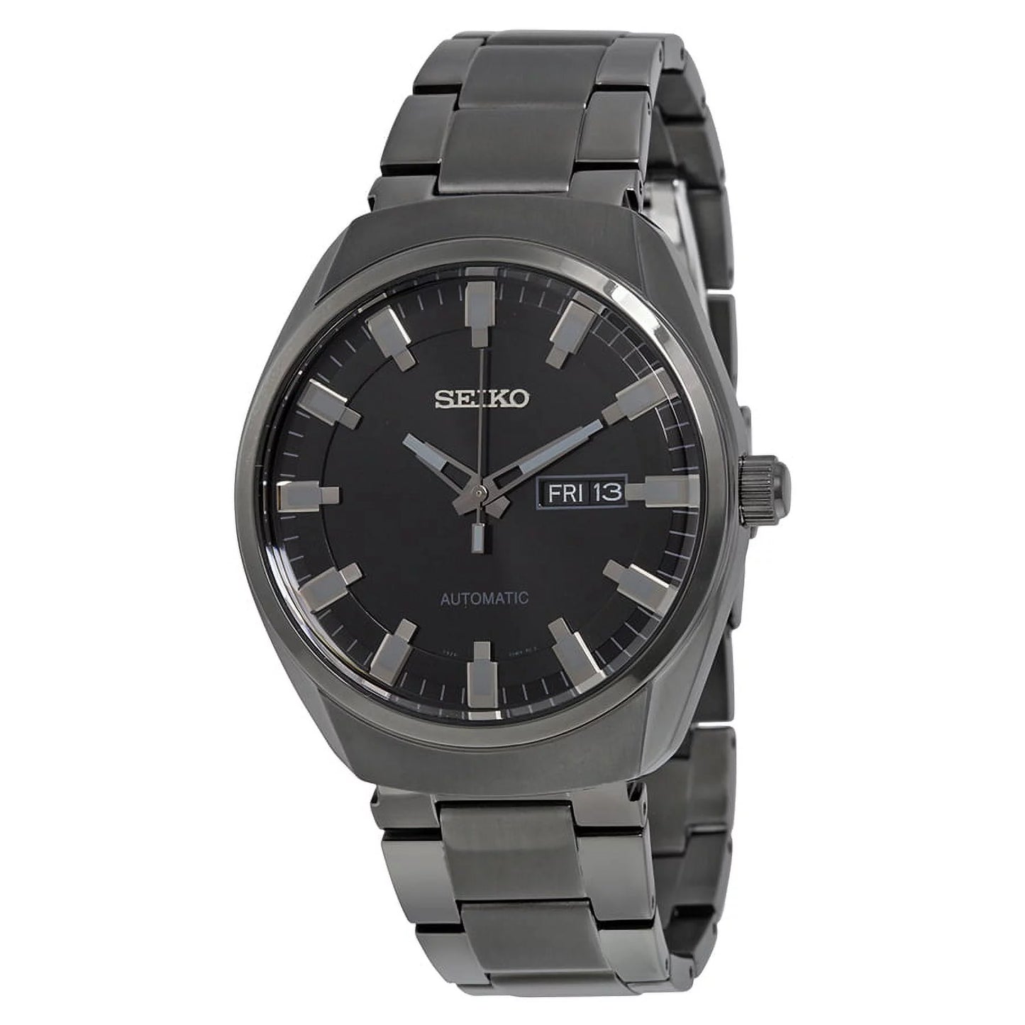 Seiko men's recraft automatic black dial black ion-plated watch snkn43