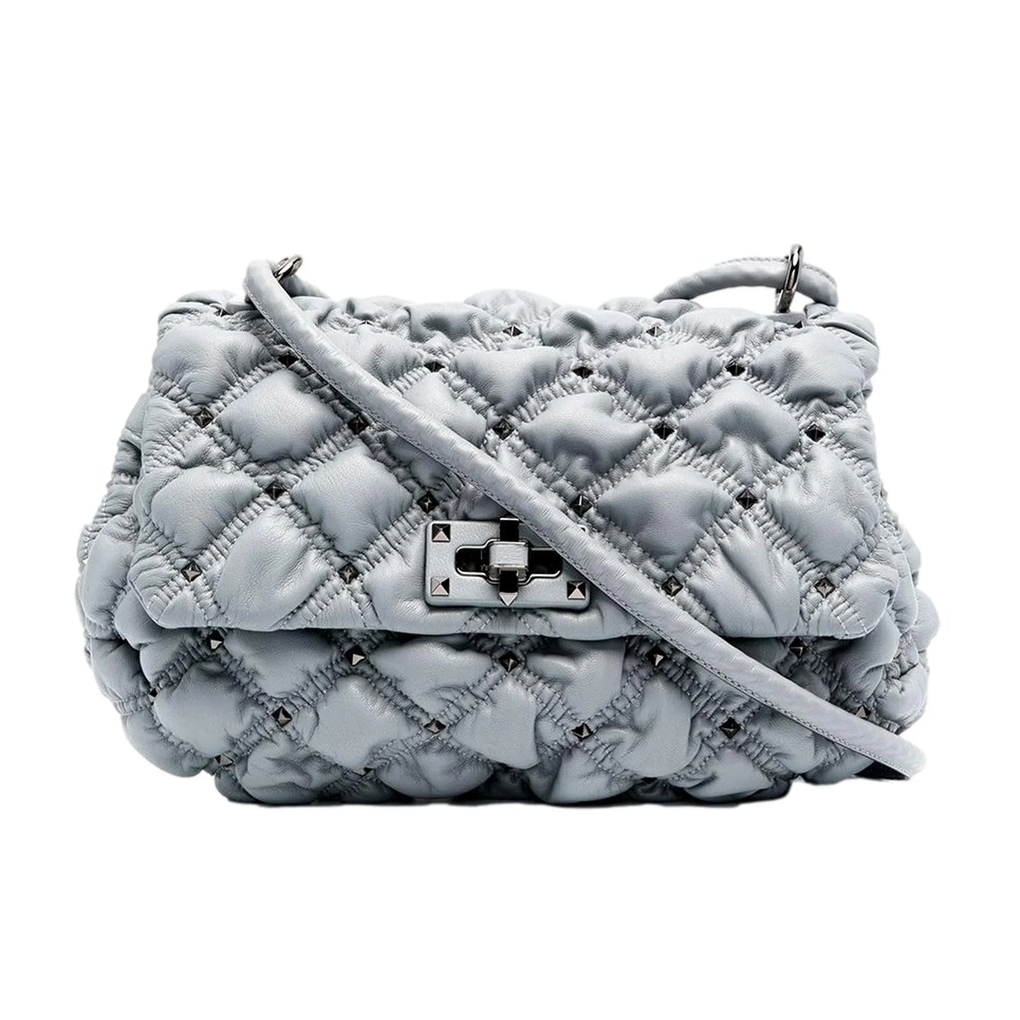 Valentino garavani spike me gray leather crossbody bag medium