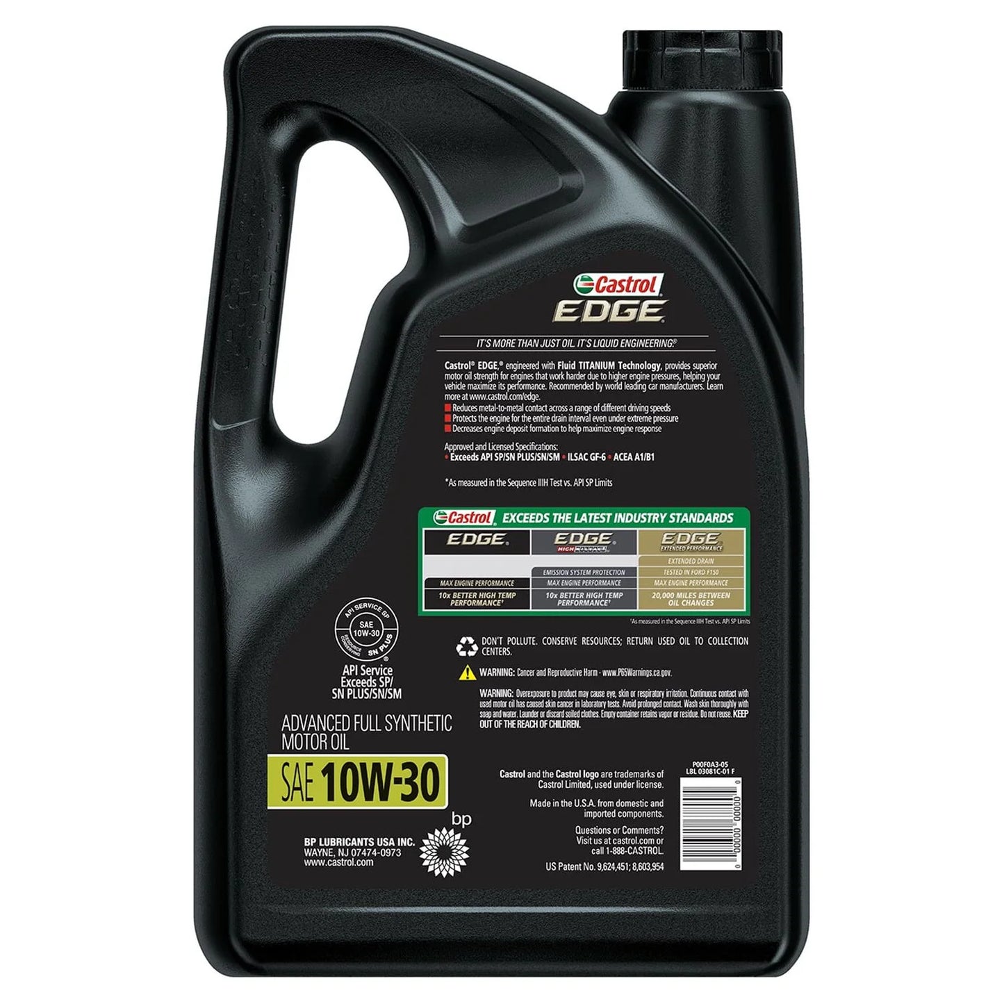 Castrol edge 10w-30 advanced full synthetic motor oil, 5 quarts