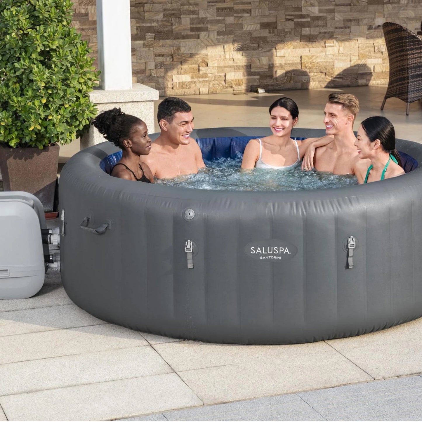 Bestway saluspa santorini hydrojet hot tub w/set of 4 saluspa pool/spa seat