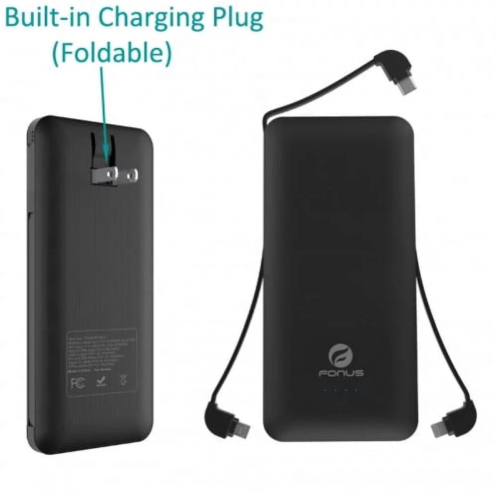 Backup battery charger 10000mah power bank portable usb port built-in adapters ac plug a1a for samsung galaxy halo fold alpha a9 a6 a50 a20 a10e - sonim xp8 xp3 - sony xperia 1