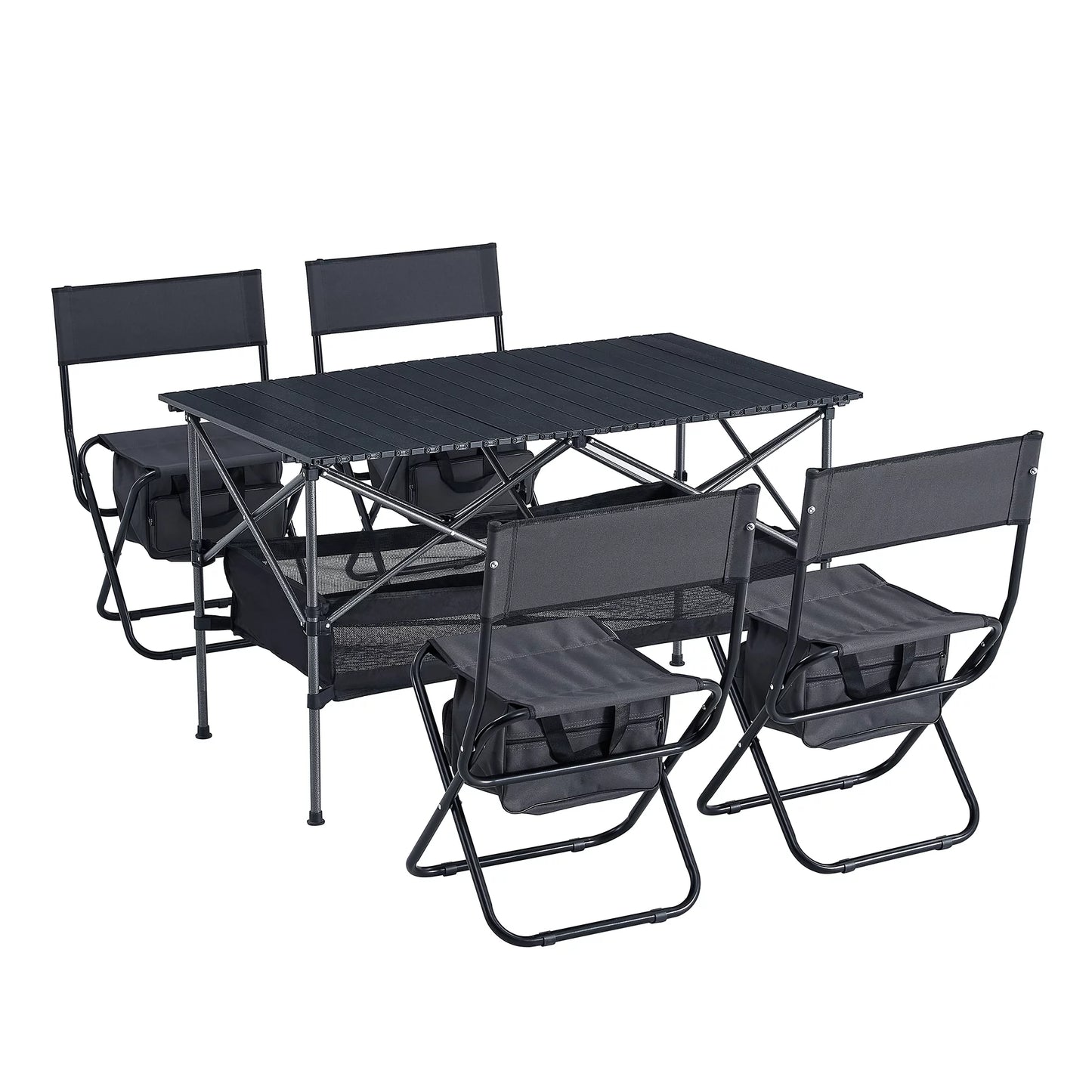 Set of 5, folding outdoor table and chair set for indoor, outdoor camping, picnics, beach,backyard, bbq, party, patio, black/gray