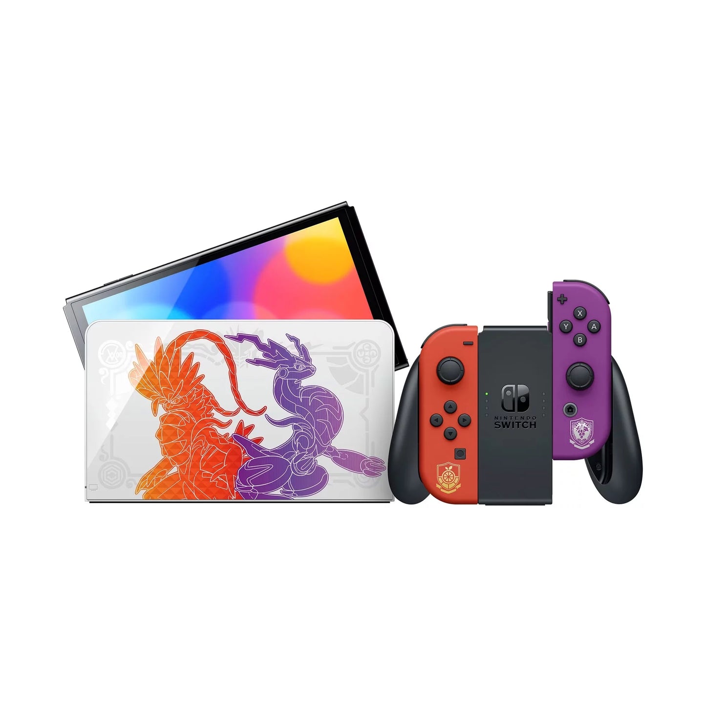 2022 nintendo switch oled model pokemon scarlet & violet limited edition, pokemon illustrations 64gb console, koraidon and miraidon glossy white dock, pokemon scarlet game and mytrix accessories