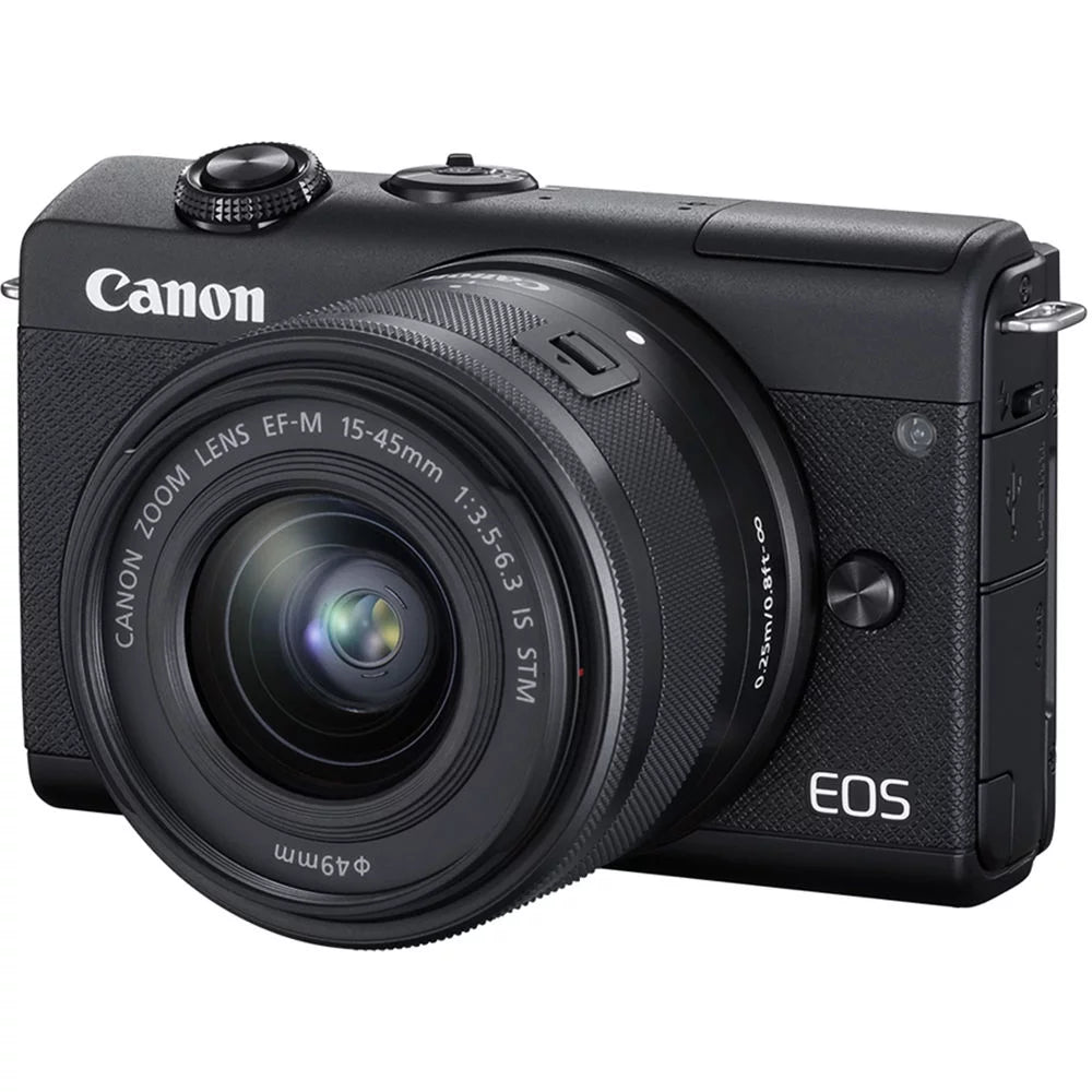 Canon eos m200 mirrorless digital camera with 15-45mm lens (black) - essential 64gb bundle