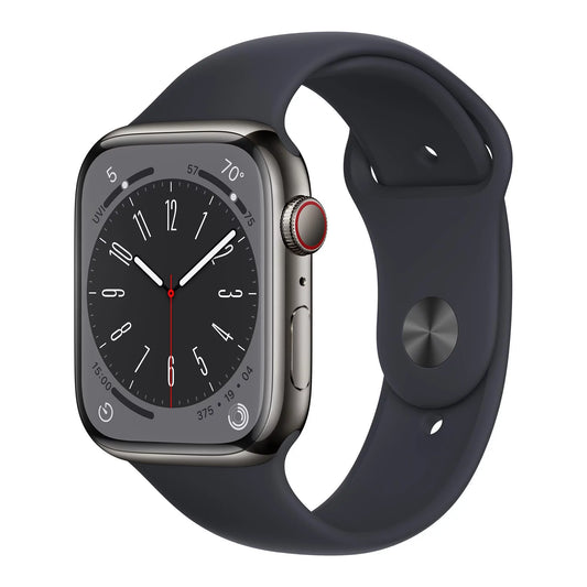 Restored apple watch gen 8 series 8 cell 45mm graphite stainless steel - midnight sport band mnw13ll/a (refurbished)