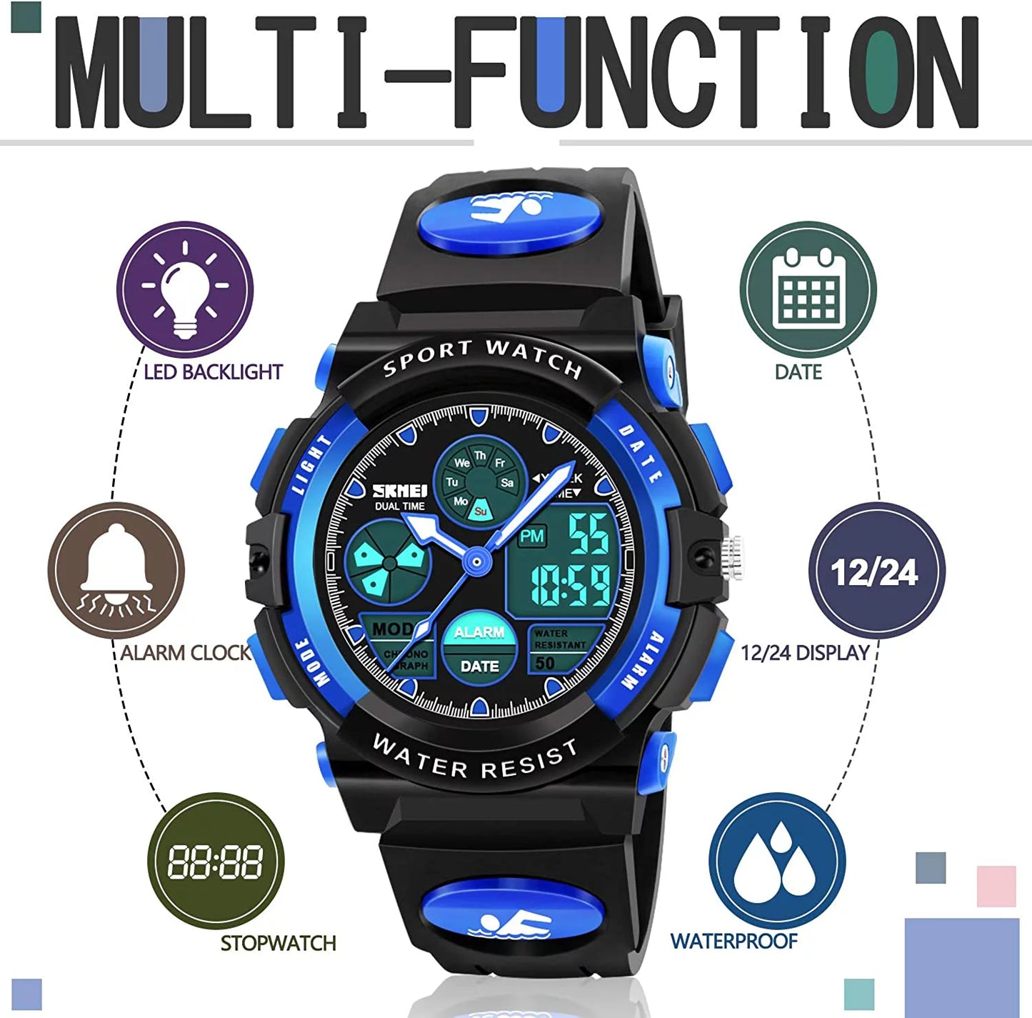 Atimo led multi function waterproof watch for kids - kids gifts