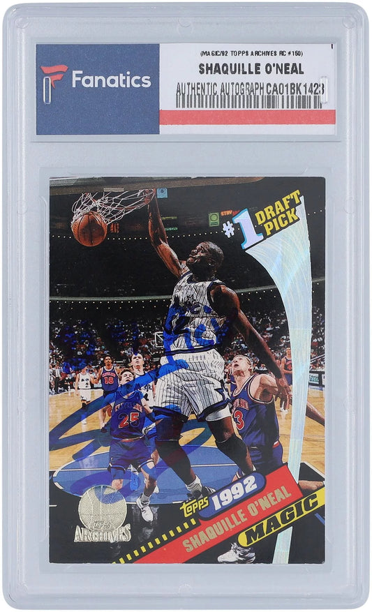 Shaquille o'neal orlando magic autographed 1992 topps archives # draft pick rc #150 inscribed card - topps - fanatics authentic certified