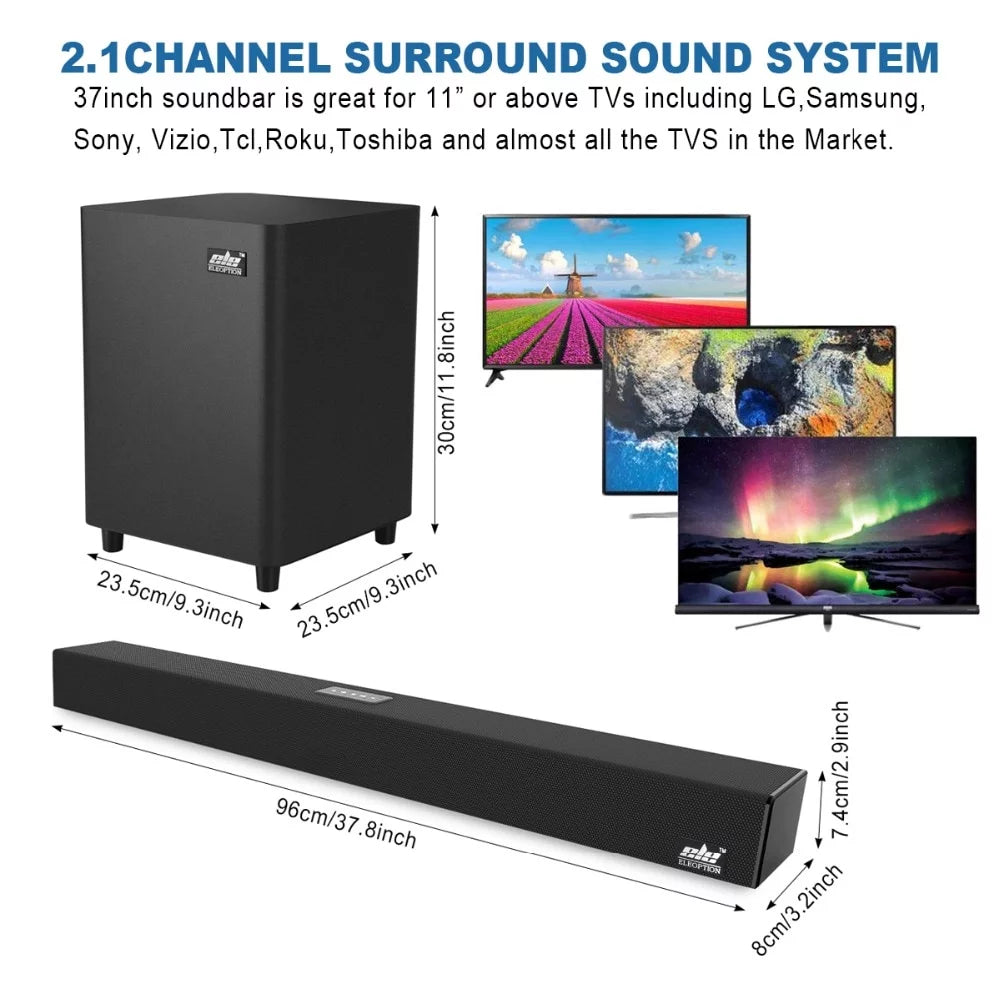 Shanna 120w tv soundbar 2.1 wireless bluetooth speaker home theater system wall mount sound bar 3d surround remote control