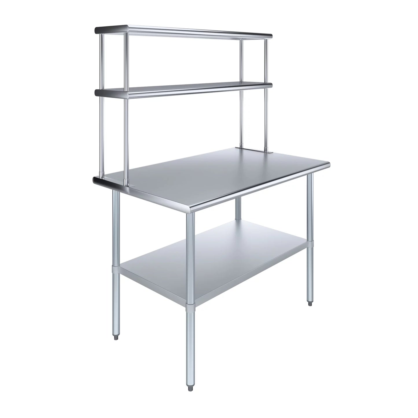 Amgood 30" x 48" stainless steel work table with 12" wide double tier overshelf | metal kitchen prep table & shelving combo