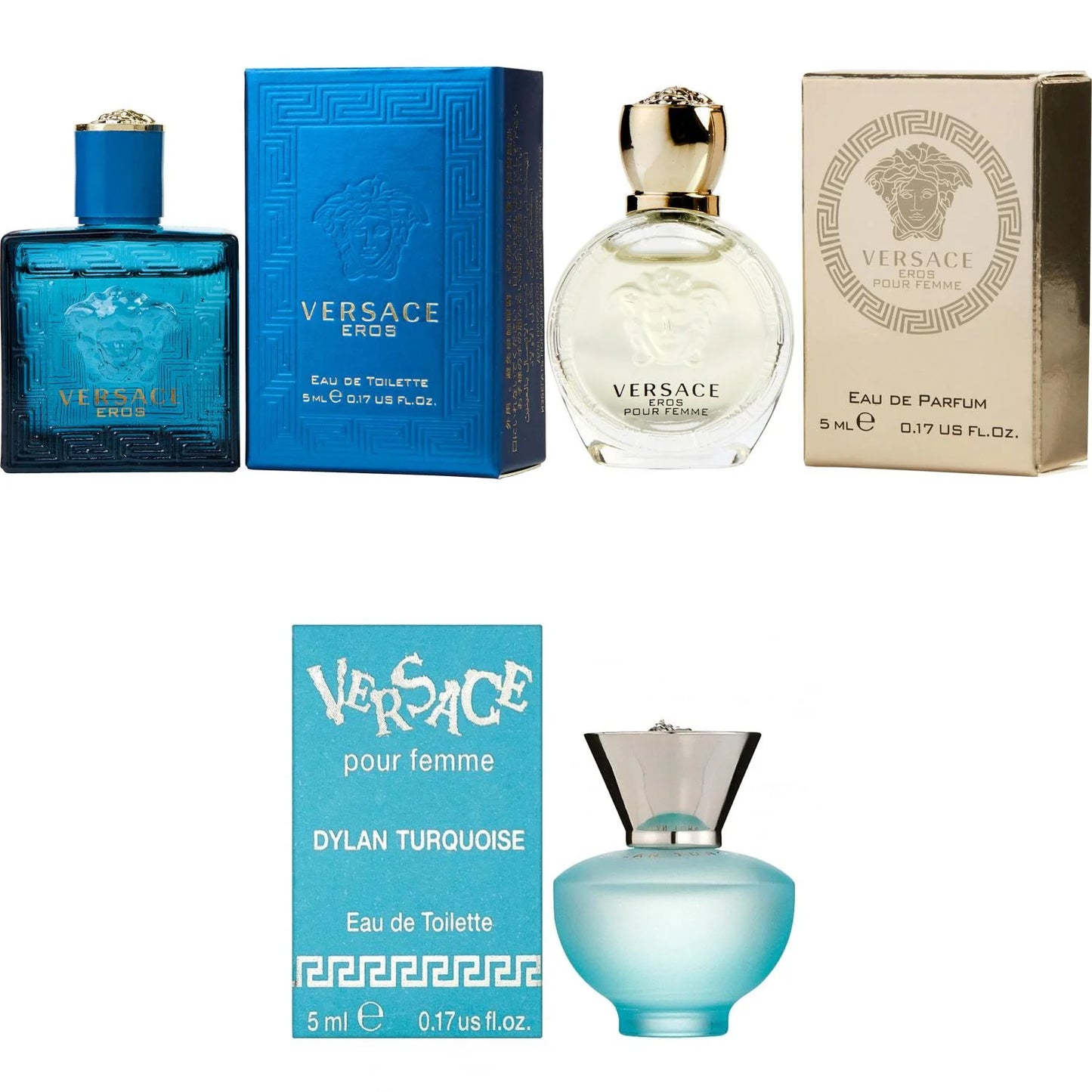 Versace eros men edt, eros women edp, dylan turquoise femme  - 5ml 3pk kit