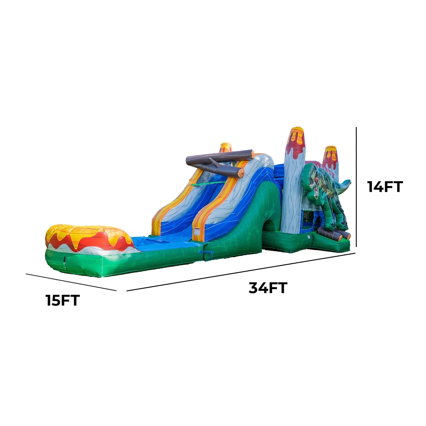 Xjump t-rex dinosaur inflatable water slide bounce house combo with splash pool for kids and adults (with air blower), commercial grade