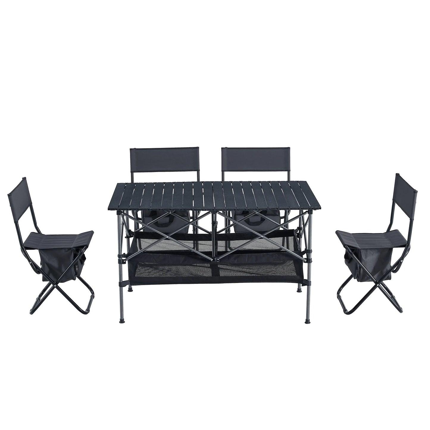 Set of 5, folding outdoor table and chair set for indoor, outdoor camping, picnics, beach,backyard, bbq, party, patio, black/gray