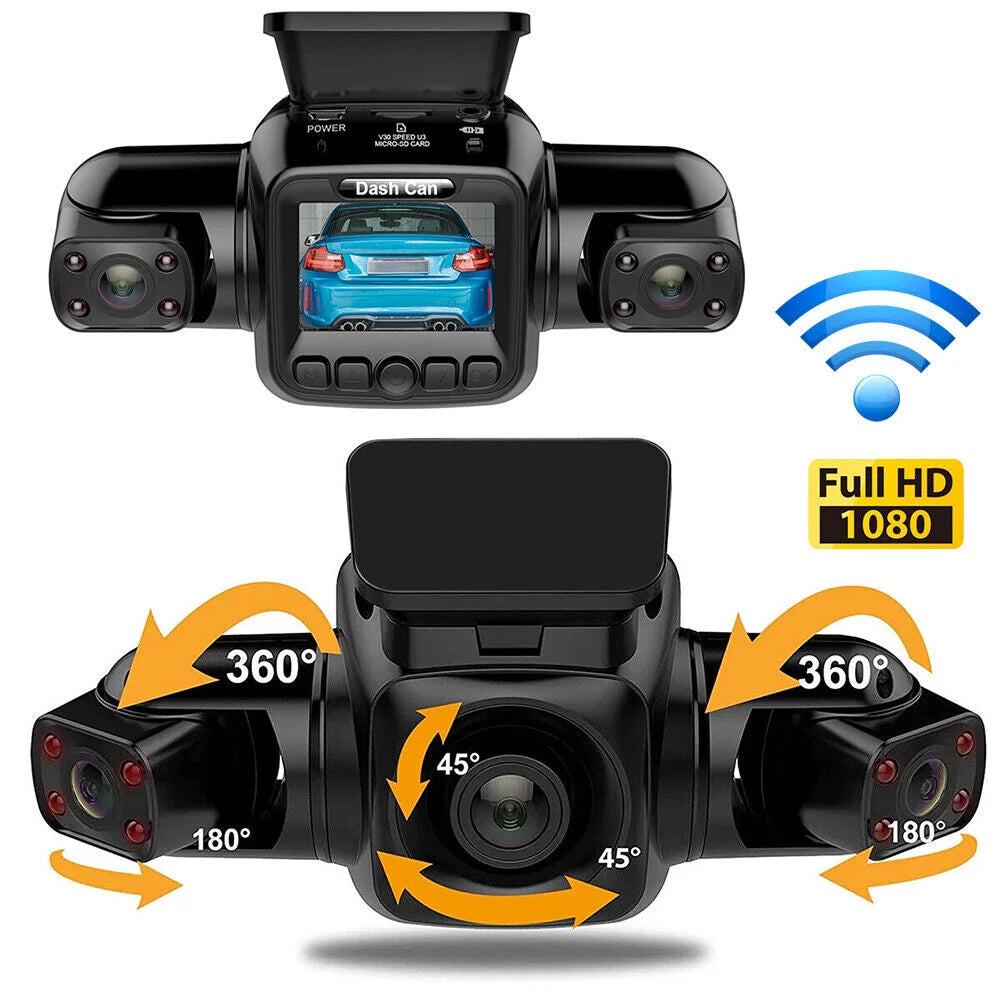 4 channel dash cam front, left, right and rear, front and rear inside, 360°panoramic driving recorder hd car cameras night vision