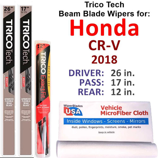 2018 honda cr-v beam blade wipers (set of 3) w/rear wiper