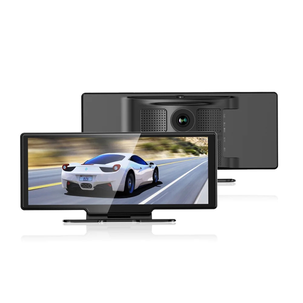 Shinysix 4k dvr dash camera front & rear driving recorder with 10.26 inch touchscreen for carplay android auto built-in wifi support g-sensing parking monitor loop recording hands-free calling