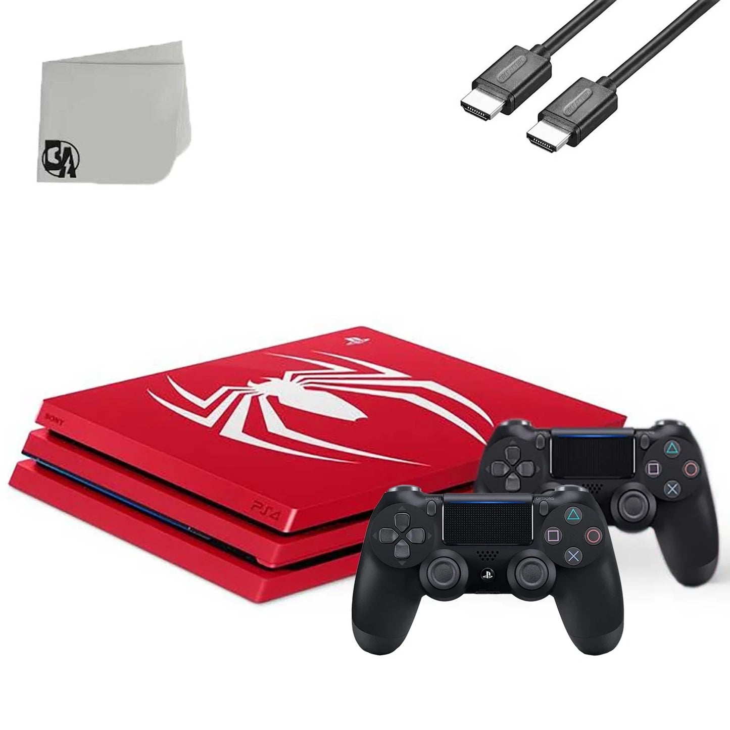 Sony playstation 4 pro 1tb gaming console spider-man limited edition with hdmi cable + 2 controller bolt axtion bundle like new