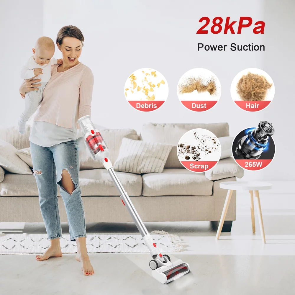 Wnkim cordless vacuum cleaner, 28kpa power suction lightweight stick vacuum with smart led display, up to 50 runtime, 8 in 1 handheld vacuum for pet hair hard floor carpet home, m10