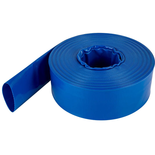 Bentism discharge hose, 2" x 105', pvc fabric lay flat hose, heavy duty backwash drain hose with clamps, weather-proof & burst-proof, ideal for swimming pool & water transfer, blue