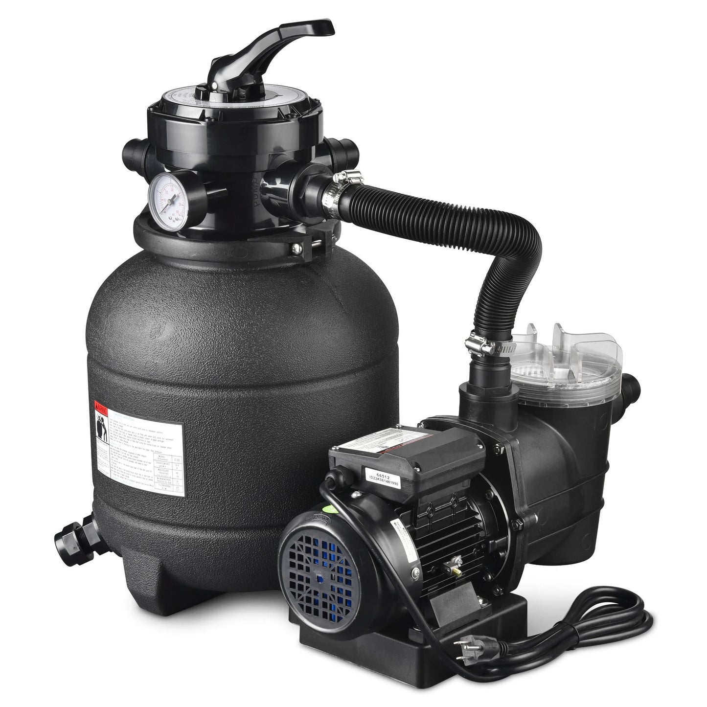 Yescom 12" sand filter pump for above ground pool 4-way valve 2640gph 3/4hp w/ strainer